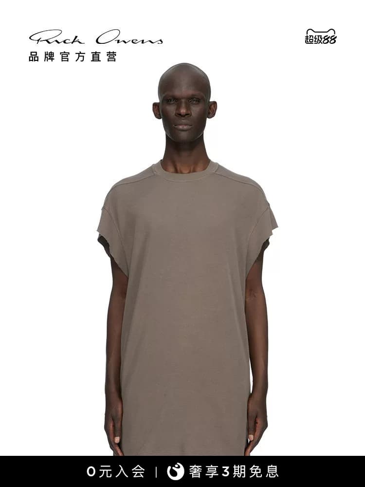 [Новинки ранней осени] Осенне-зимняя мужская футболка RICK OWENS 26 из хлопка оверсайз темно-пыльного цвета с короткими рукавами.