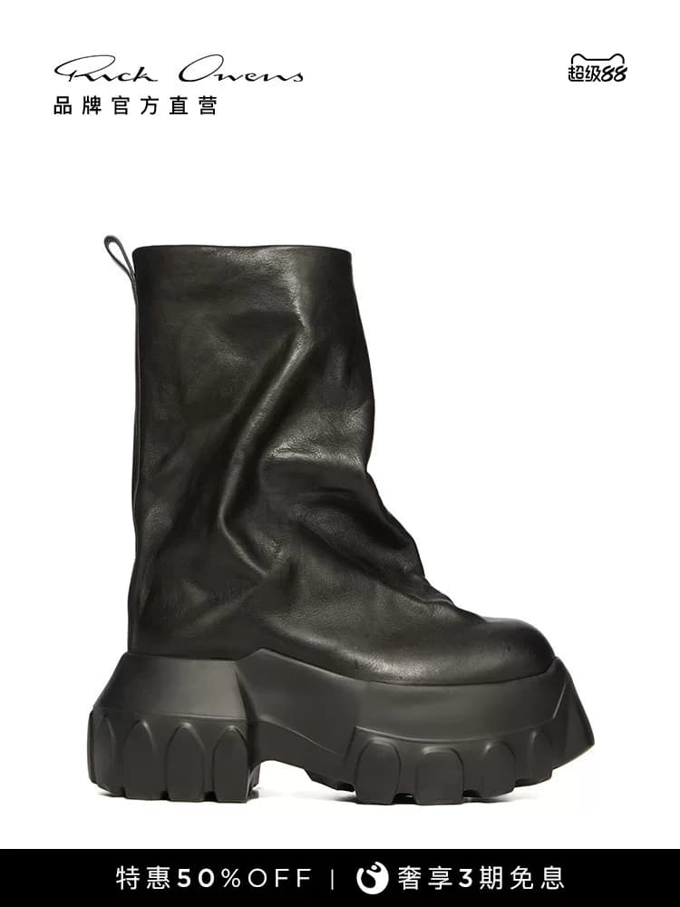 【Специальное предложение】 Женская спортивная обувь и ботинки RICK OWENS из черной зернистой воловьей кожи