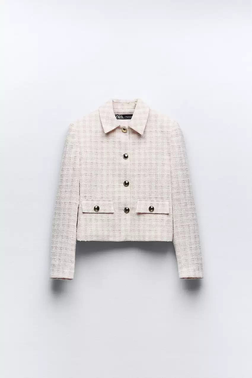 Бесплатная доставка!Короткий жакет в розовую клетку от ZARA, классический двубортный дизайн, очень тонкий, весенний