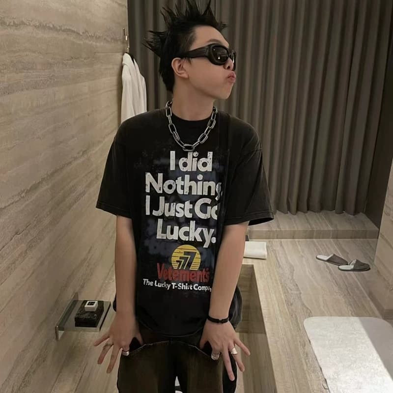 VETEMENTS Lucky 777 постиранный и ношеный костюм с короткими рукавами, размер S, вода