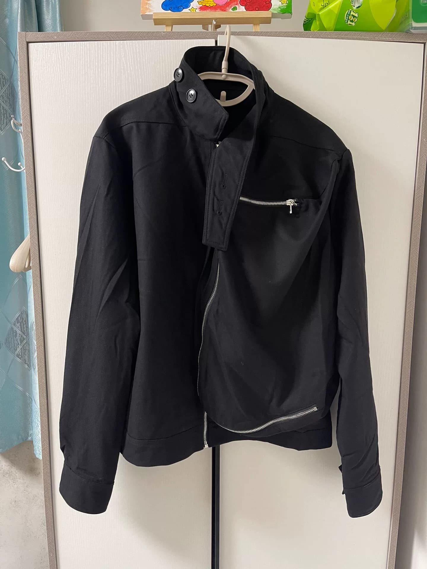 черная куртка rickowens с воротником-стойкой, на металлической молнии, свободного кроя для мужчин и женщин