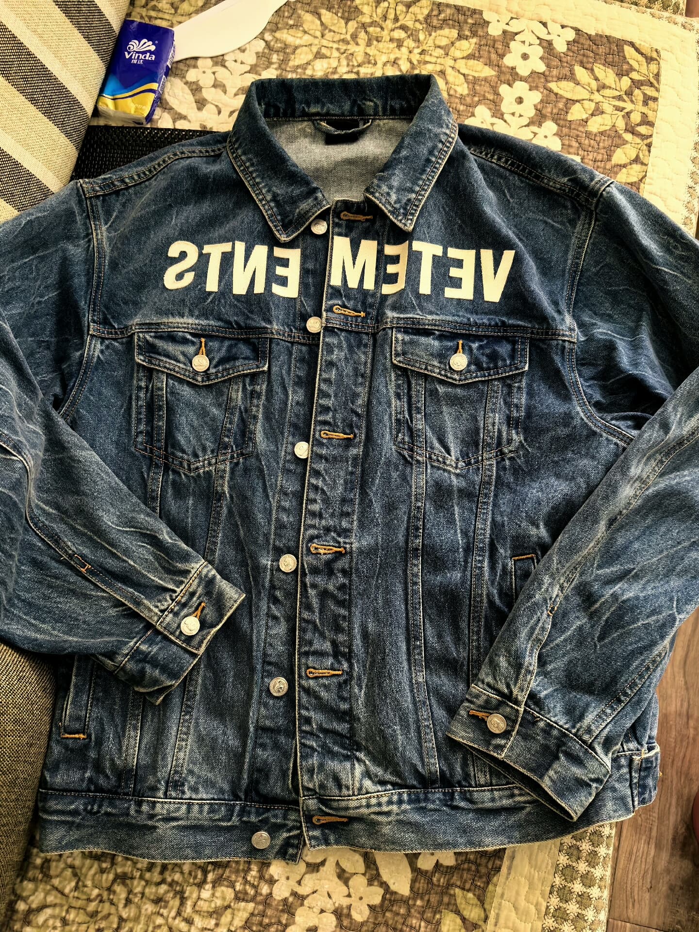 Винтажная джинсовая куртка vetements синего цвета XL