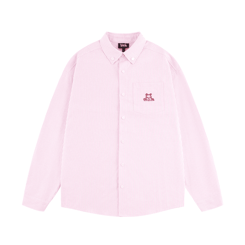 Рубашка Vetements с вышивкой медведя, розовые полоски, длинные рукава, свободный крой