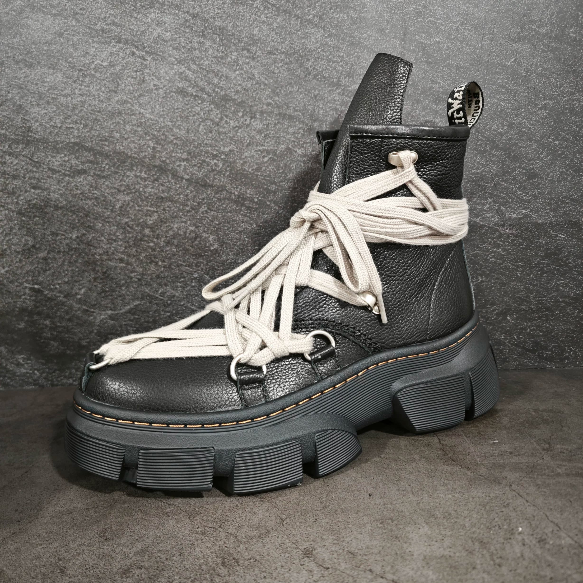 ro shoes/ ботинки Martin; мужская обувь в европейском и американском стиле темного цвета с ремешками crazy; женская обувь увеличенного размера на тол…