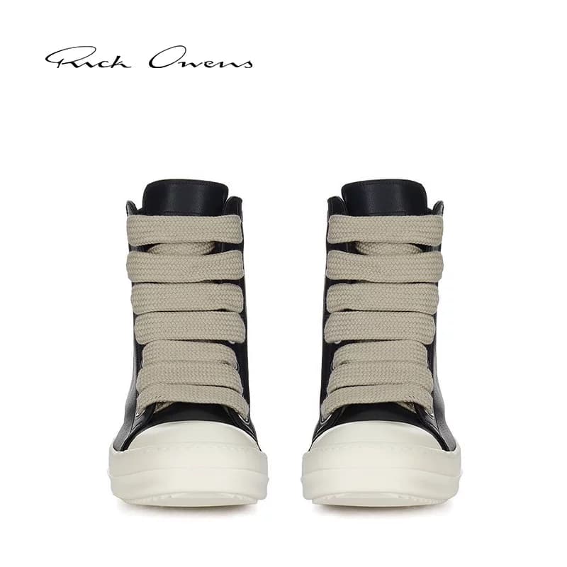 Мужские черные молочно-белые кроссовки из натуральной кожи RICK OWENS