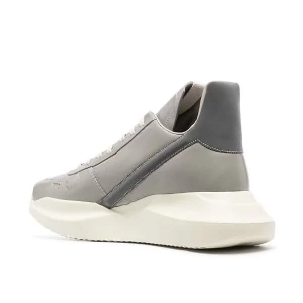 Серые короткие спортивные кроссовки Rick Owens с перевернутым треугольником и светоотражающими вставками на шнуровке RR02B2803