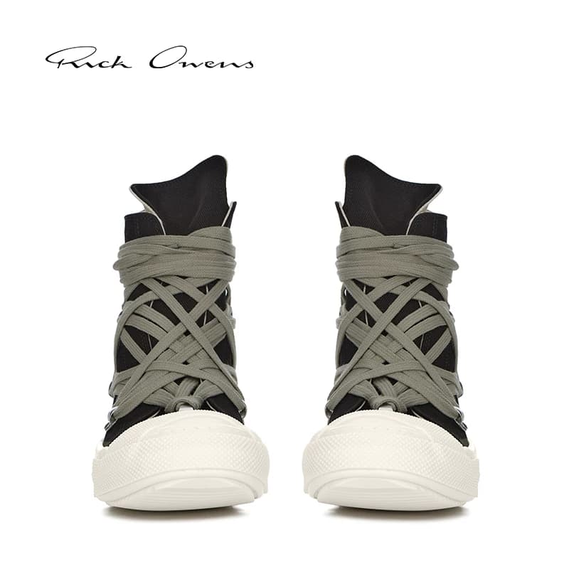 【Новинка ранней осени】 Осенне-зимняя женская обувь RICK OWENS DRKSHDW 26 из черного хлопка с высоким берцем и ремешками