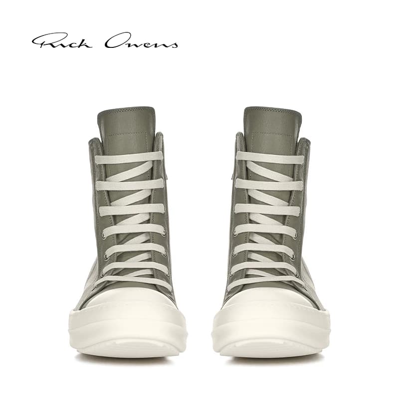 【Новинки ранней осени】 Осенне-зимние женские кожаные кроссовки RICK OWENS 26 из темно-жемчужно-серой кожи с высоким берцем