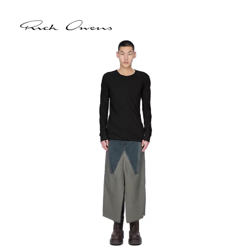 МУЖСКАЯ черная хлопковая двухслойная футболка RICK OWENS с длинными рукавами