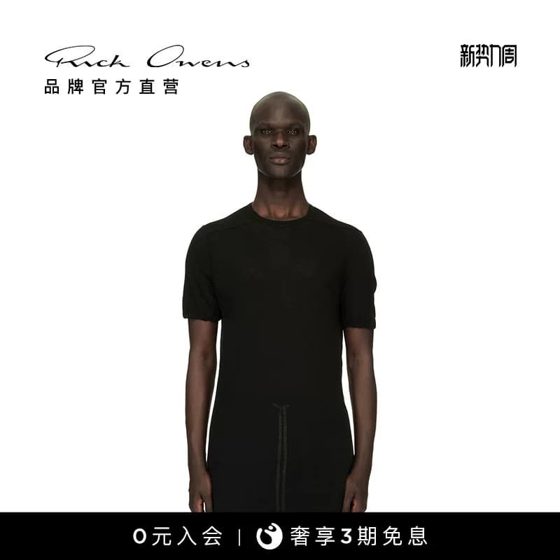RICK OWENS Черная свободная трикотажная футболка в рубчик с круглым вырезом и короткими рукавами Rick OWENS FOREVER