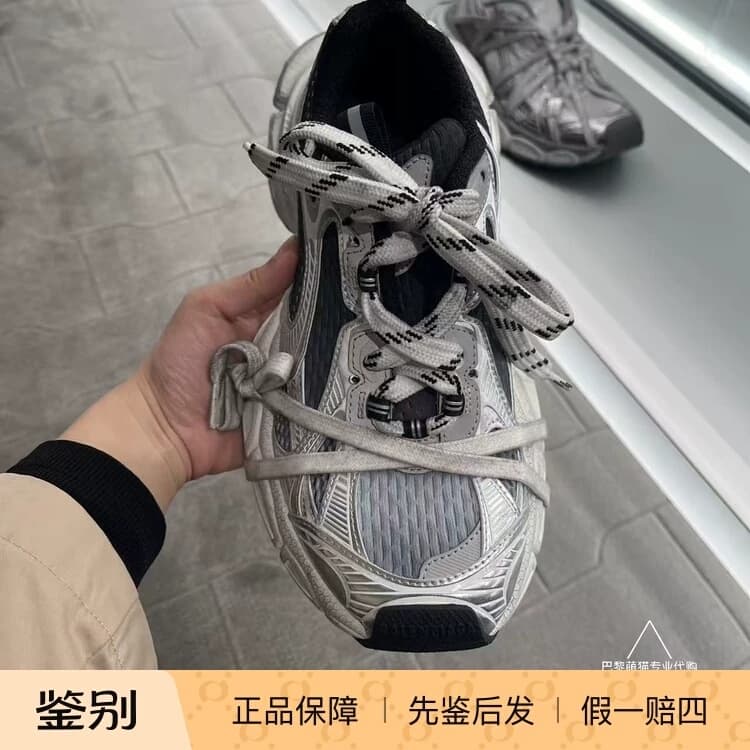 Balenciaga/Мужские и женские кроссовки Balenciaga одинакового стиля, 3XL, черного и серебристого цвета, в тон, Paris cute cat, натуральная кожа