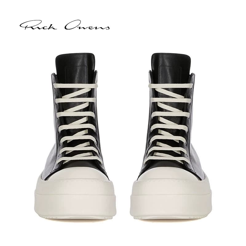 【Новинка ранней осени】 Осенне-зимние мужские кроссовки RICK OWENS 26 из черной кожи с высоким берцем на толстой подошве.
