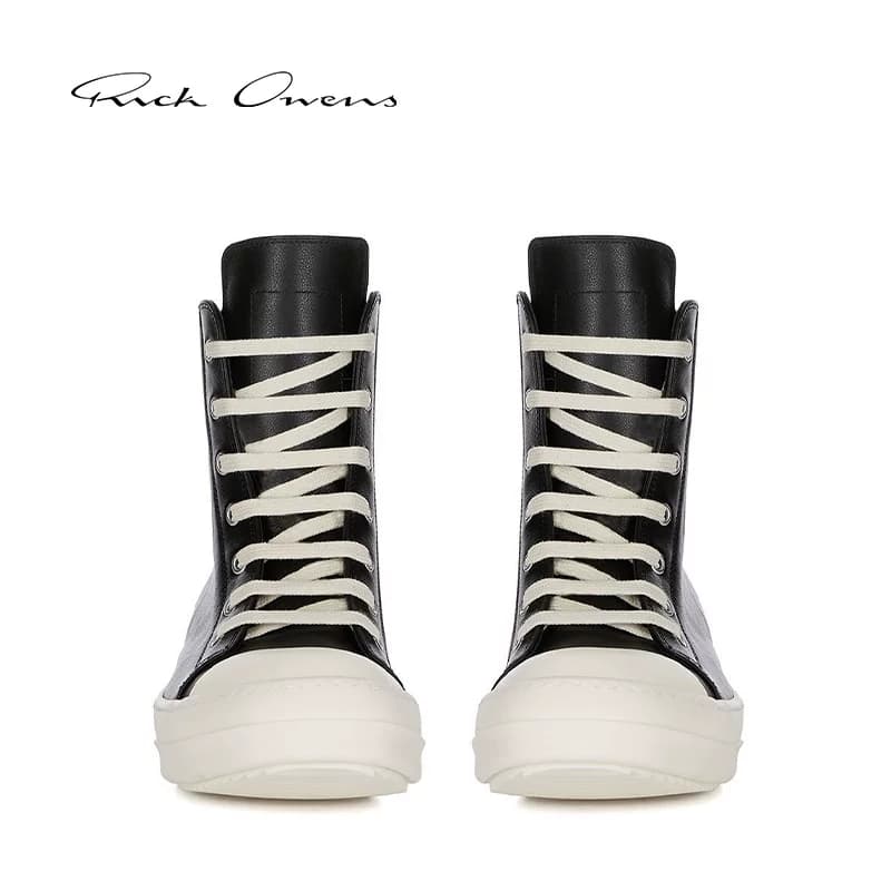 Мужские черные кроссовки с высоким берцем из натуральной кожи RICK OWENS