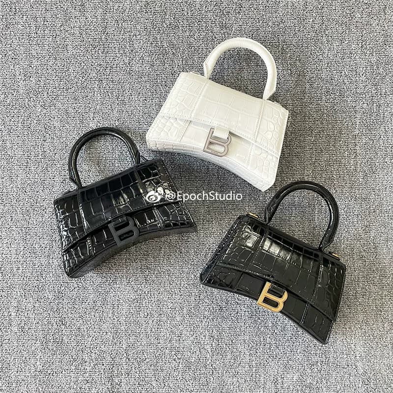 【Epoch】Balenciaga/Песочные часы Balenciaga hourglass XS маленькая сумка в виде песочных часов с узором крокодиловой кожи из черного золота