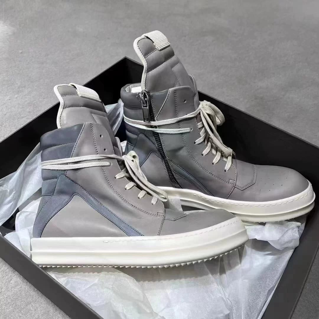 Спортивные кроссовки Rick Owens gray с высоким берцем и перевернутым треугольником на шнуровке RR02B2894