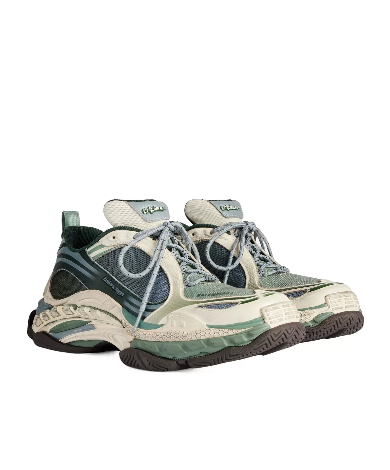 Balenciaga Мужские кроссовки Balenciaga Зелено-бежево-серые Triple S.2 повседневная спортивная обувь на шнуровке
