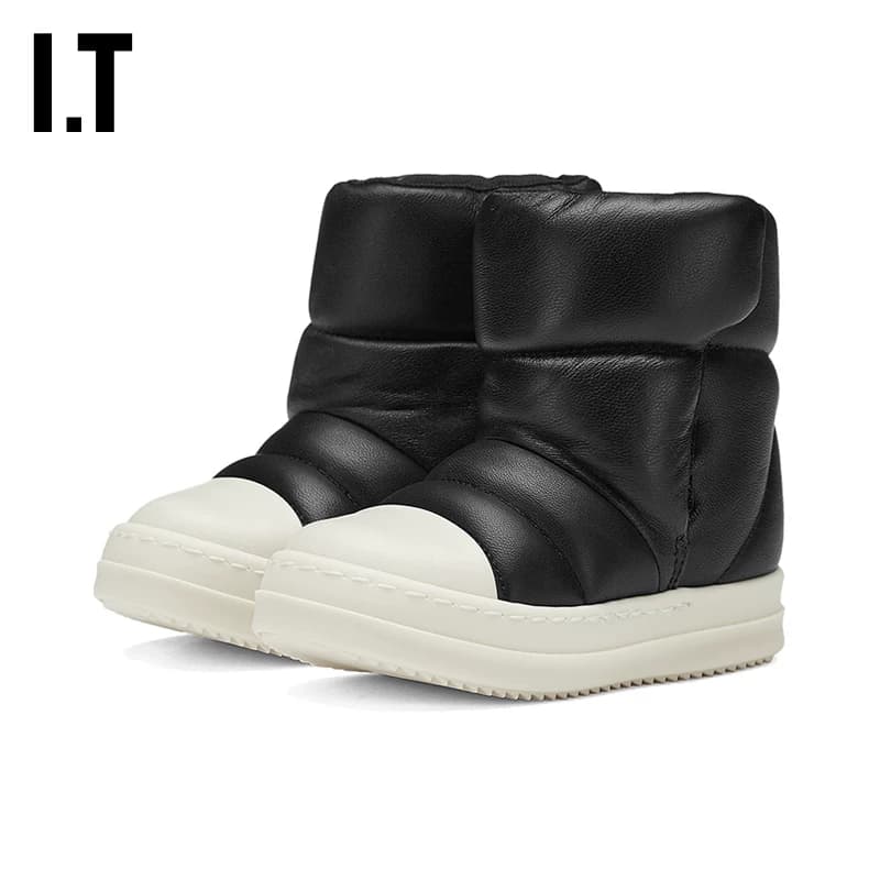 Детские полусапожки IT Rick Owens на толстой подошве, новые милые модные кожаные ботинки на плоской подошве на липучке, 889LLPXL