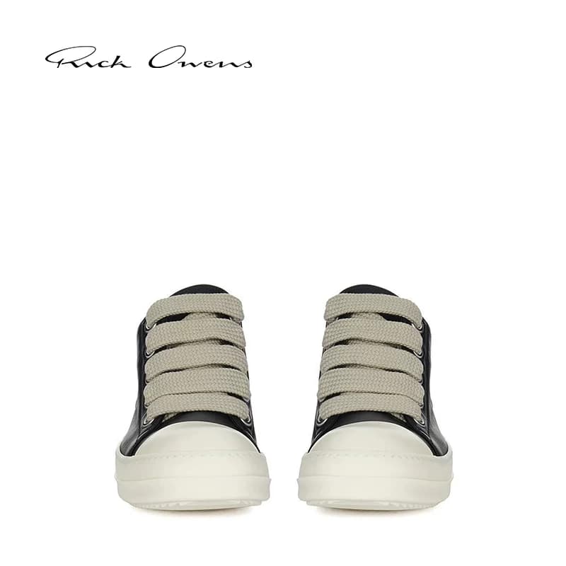 Женские черные кожаные кроссовки с низким верхом на широких шнурках от RICK OWENS
