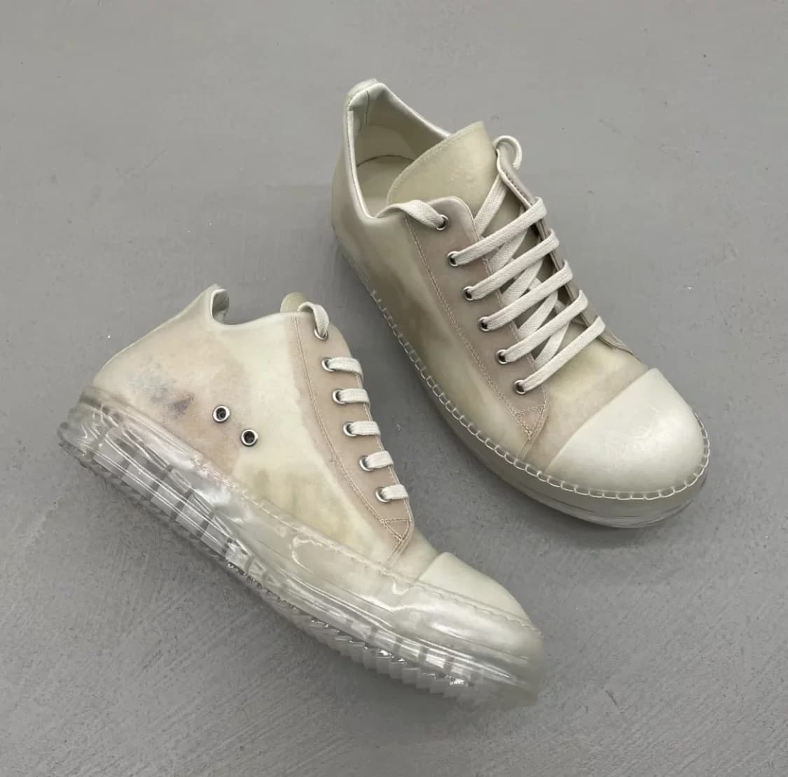 Rick Owens Бежевые старые грязные кроссовки с прозрачной подошвой RP01C5891