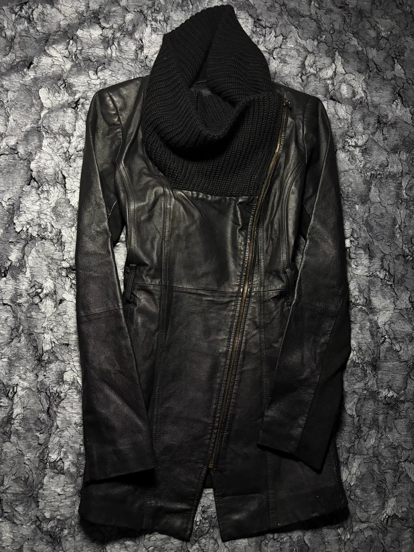 Кожаная куртка Rickowens dark pioneer spiral с большими лацканами