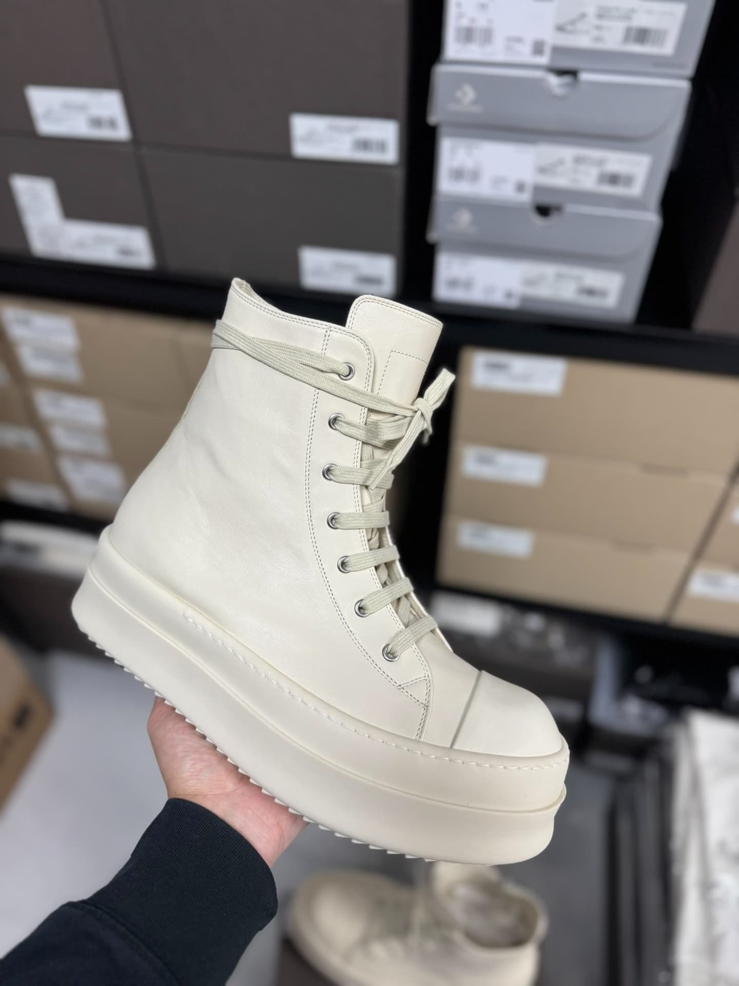 Чисто-белые кеды converse на толстой подошве от Rick Owens