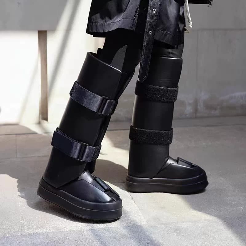 Застежка-липучка из черной воловьей кожи Rick Owens с толстым дном, прошитым шиной