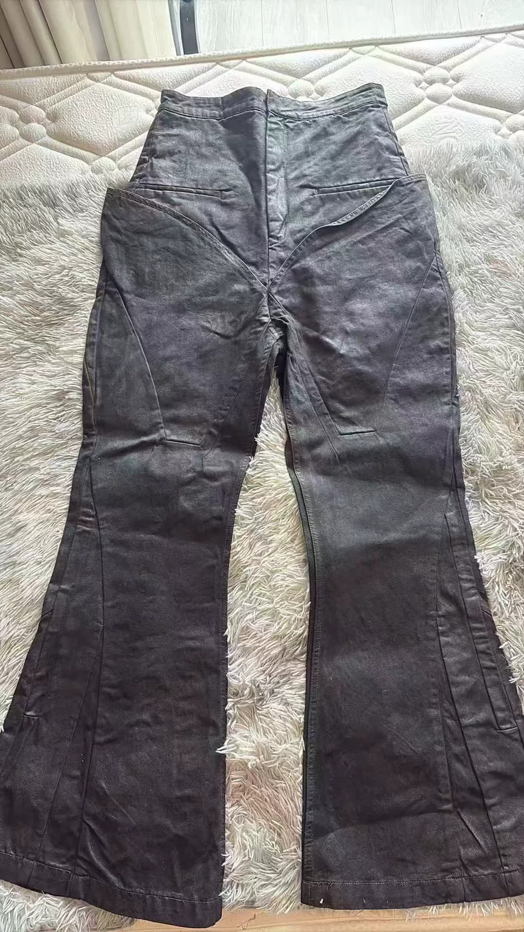 Брюки Rick Owens valgus oblique с деконструкцией из восковой ткани - это очень редкий фасон, очень тяжелый