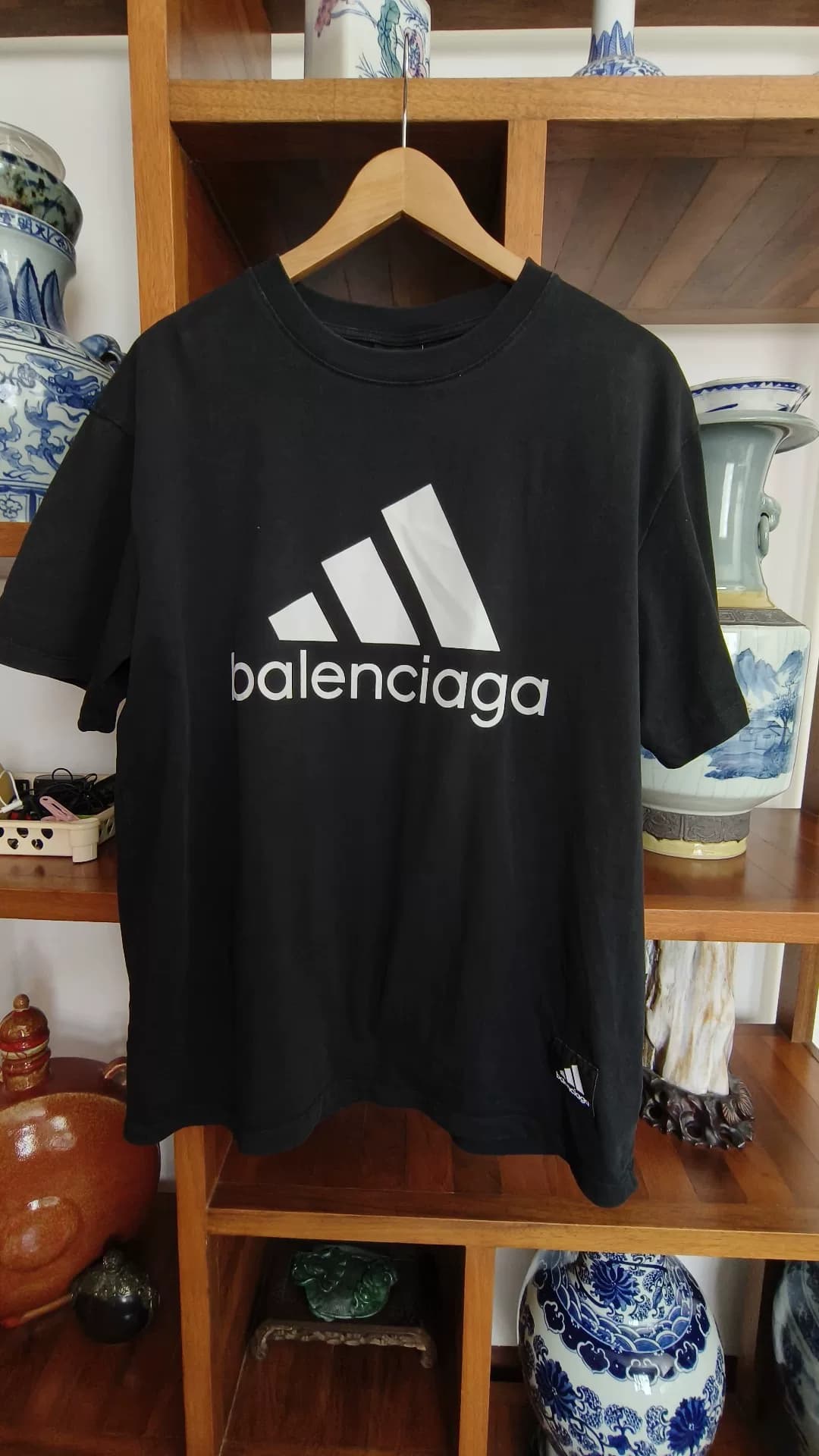 Кобрендовая футболка Balenciaga x Adidas, черная, размер L,