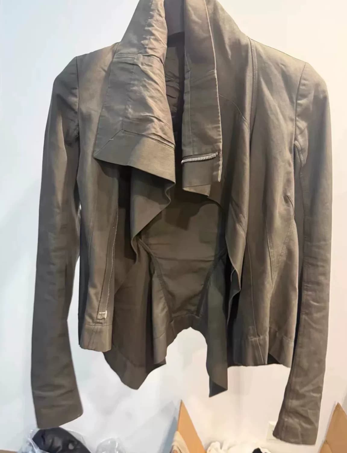 【продано】 мотоциклетная куртка-водолазка rickowens армейского зеленого цвета с холщовым покрытием с обеих сторон