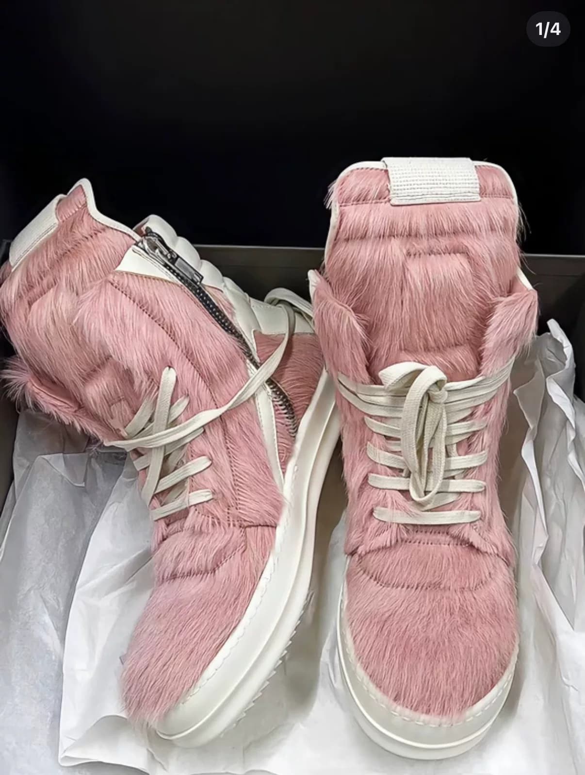 Розовые туфли с высоким берцем из конского волоса от Rick Owens, размер 37, унисекс