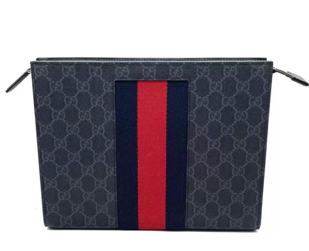 Мужской клатч Gucci от Gucci, темно-серый парусиновый с черной кожаной окантовкой, подарок друга