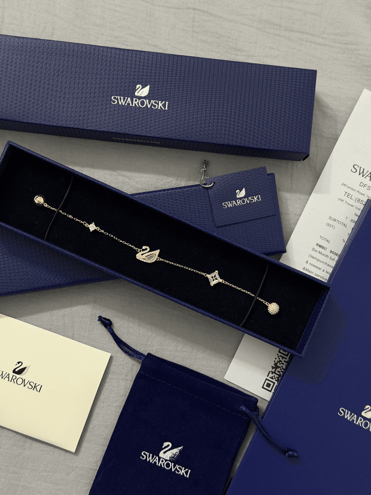 Совершенно новый браслет Swarovski с розовым бриллиантом и лебедем из розового золота, ювелирные изделия для девочек на Ден…