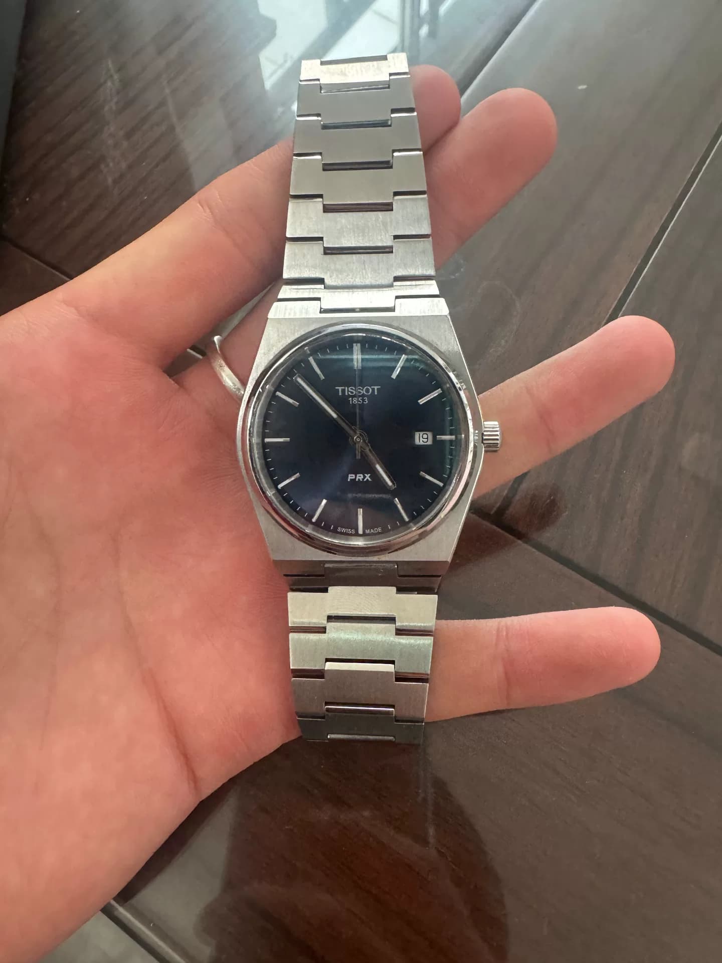 96 новых левых и правых часов серии Tissot PRX Player, кварцевый механизм, синий циферблат, оригинальный позитив