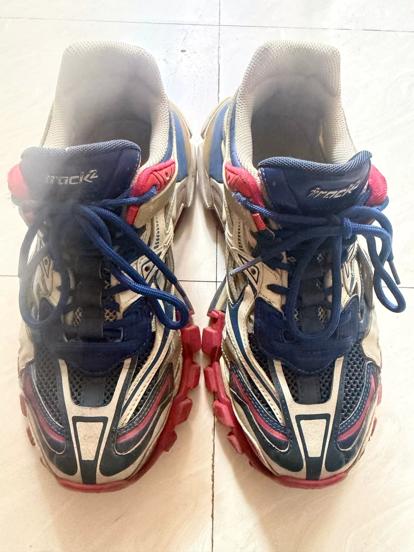 Почти новые кроссовки Balenciaga Track 2.0 daddy, красного и синего цвета в тон gundam, 40