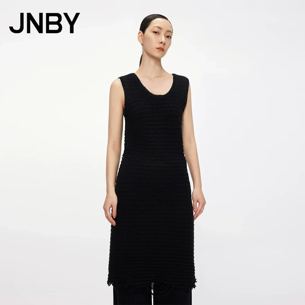 Официальное прямое платье для простолюдинов JNBY/Цзяннань, осеннее трикотажное платье без рукавов с круглым вырезом и юбкой-жилетом средней длины