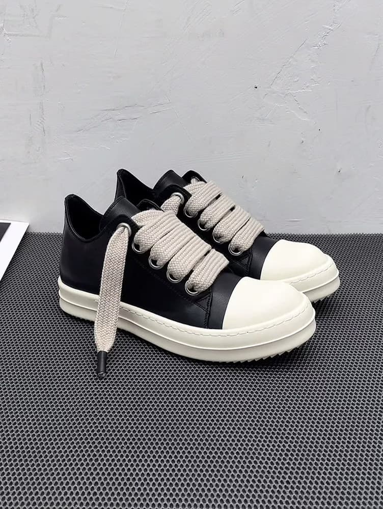 Кроссовки Rick Owens RO main line из черной телячьей кожи с низким берцем и классическими толстыми шнурками