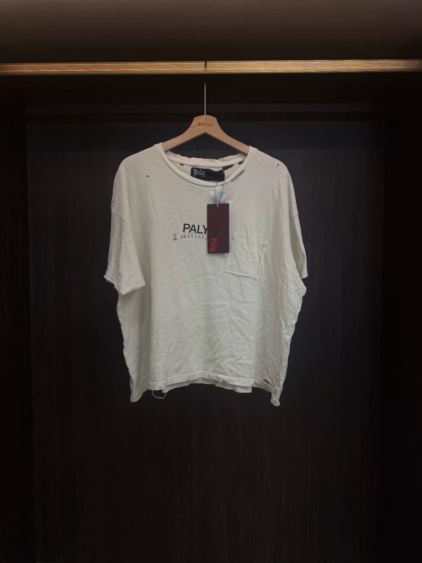 Белая футболка с короткими рукавами Paly+Hollywood+26ss+в потертом стиле