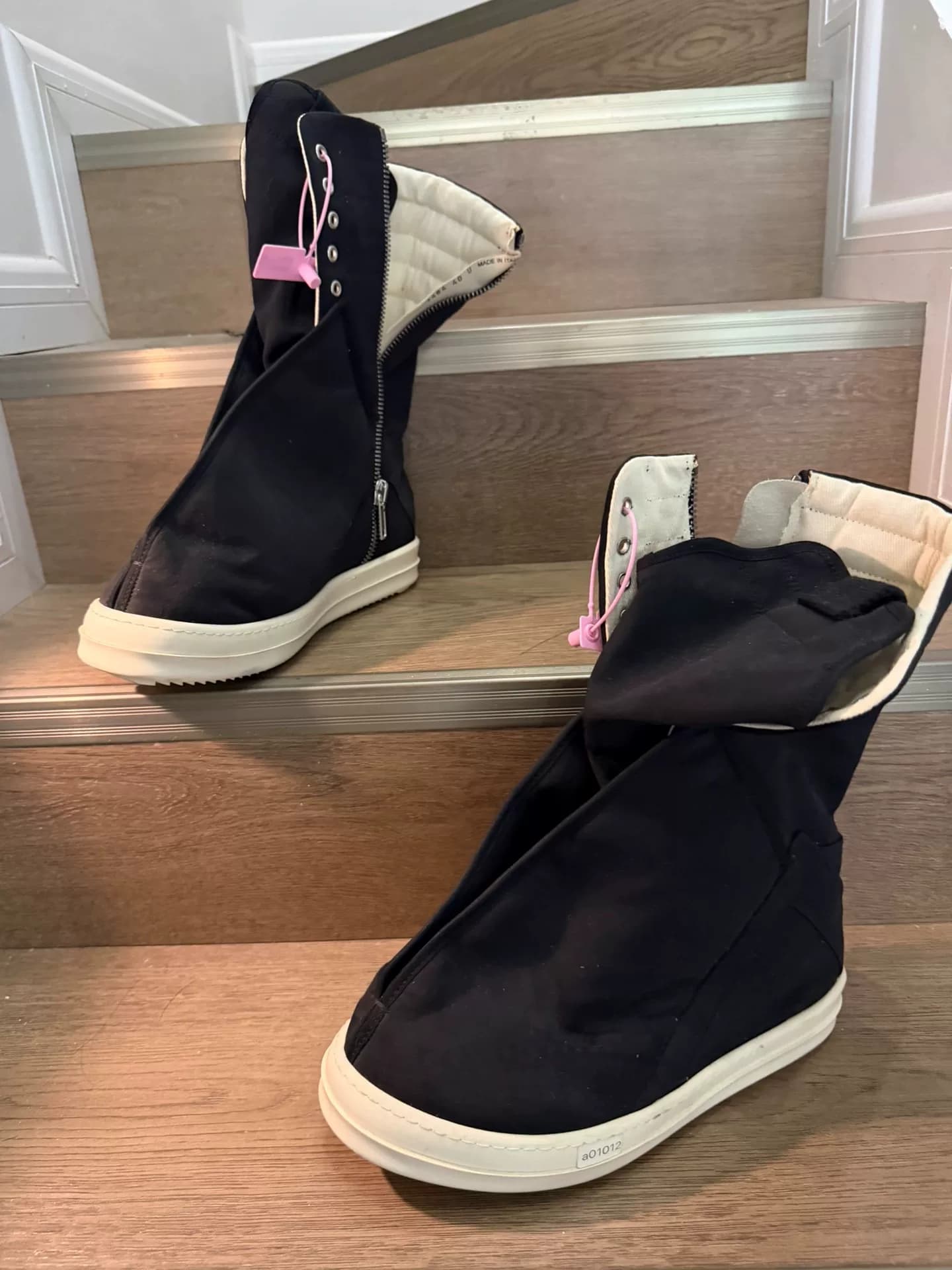 высокие сапоги-самолетики из ткани rickowens, цвет 99, новинка
