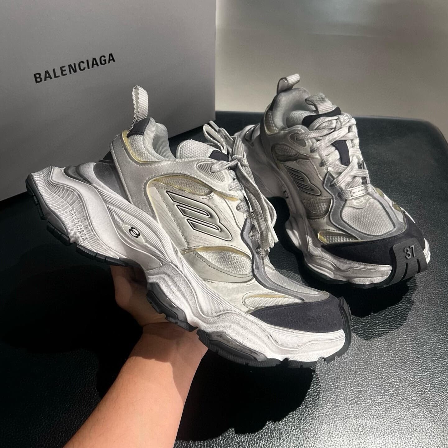 Balenciaga Paris Shijiazhuang Cargo сетки удобный универсальный низкий помощь жизни повседневная обувь для мужчин и женщин с теми же моделями серый П…
