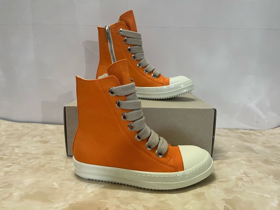 Эксклюзивные модели RICK OWEN main line с высоким верхом из парусины оранжевого цвета популярны на рынке, оригинальный молочный низ