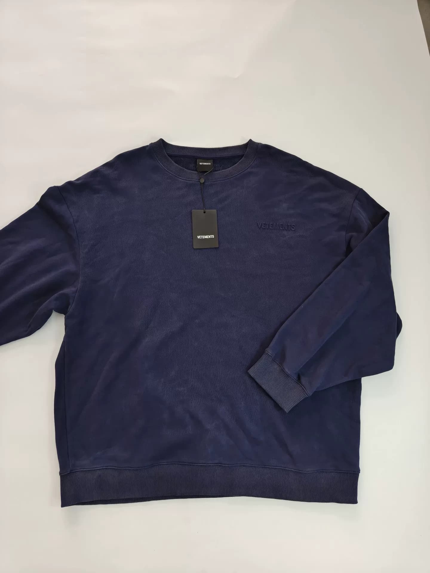 VETEMENTS, Witt Meng, модный бренд для улицы, темно-синий свитер с круглым вырезом, давящий на грудь