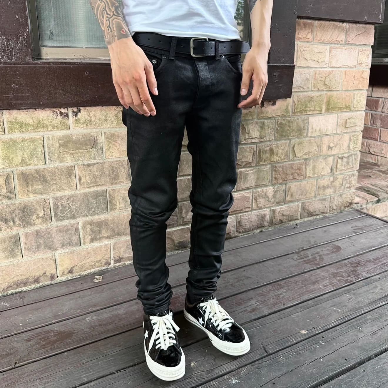 Недорогая модель без отделки от независимого производителя rick owens wax pants skinn