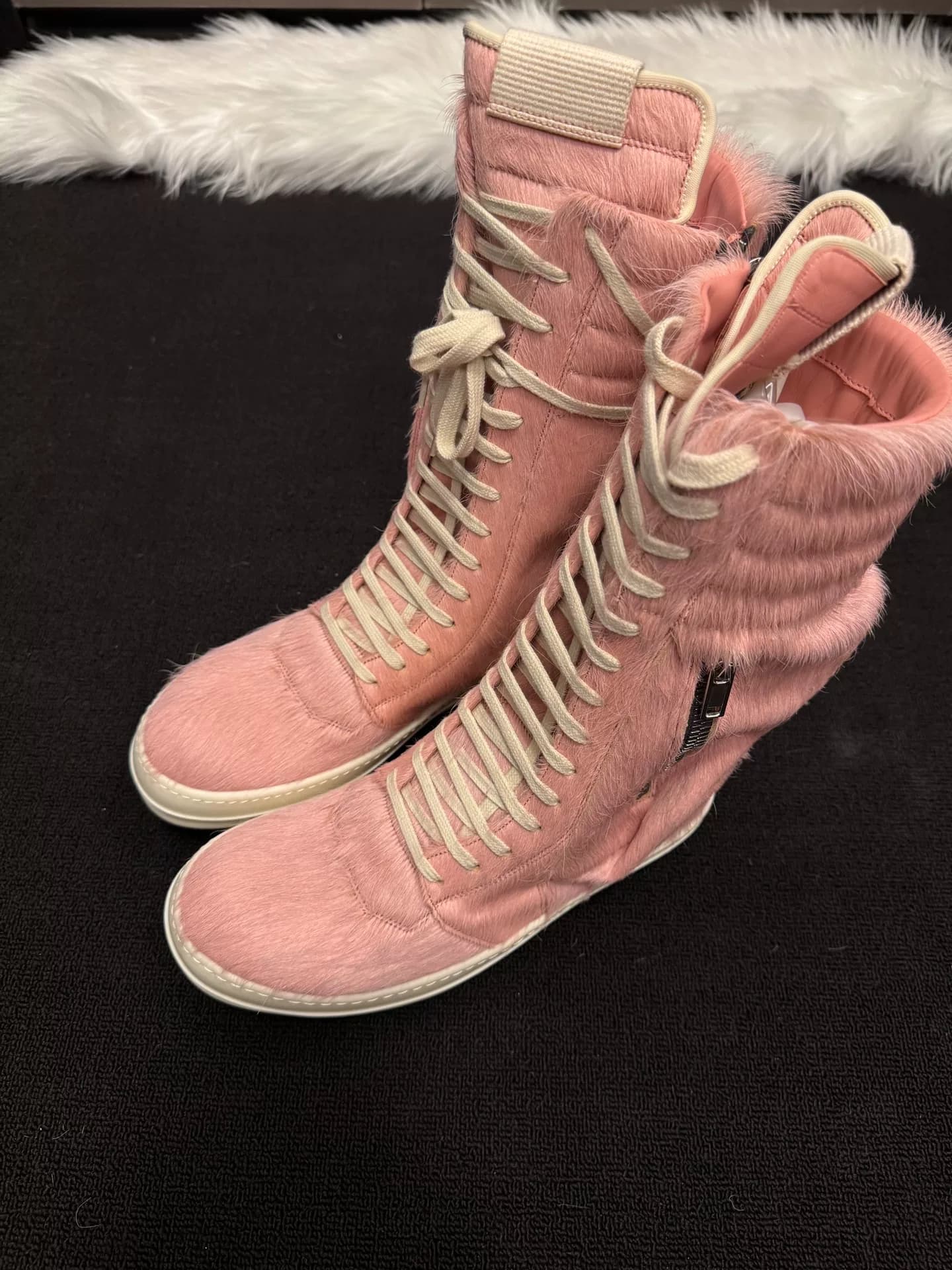 Розовые рыцарские сапоги Rick owens из конского волоса, размер 41,5, carg