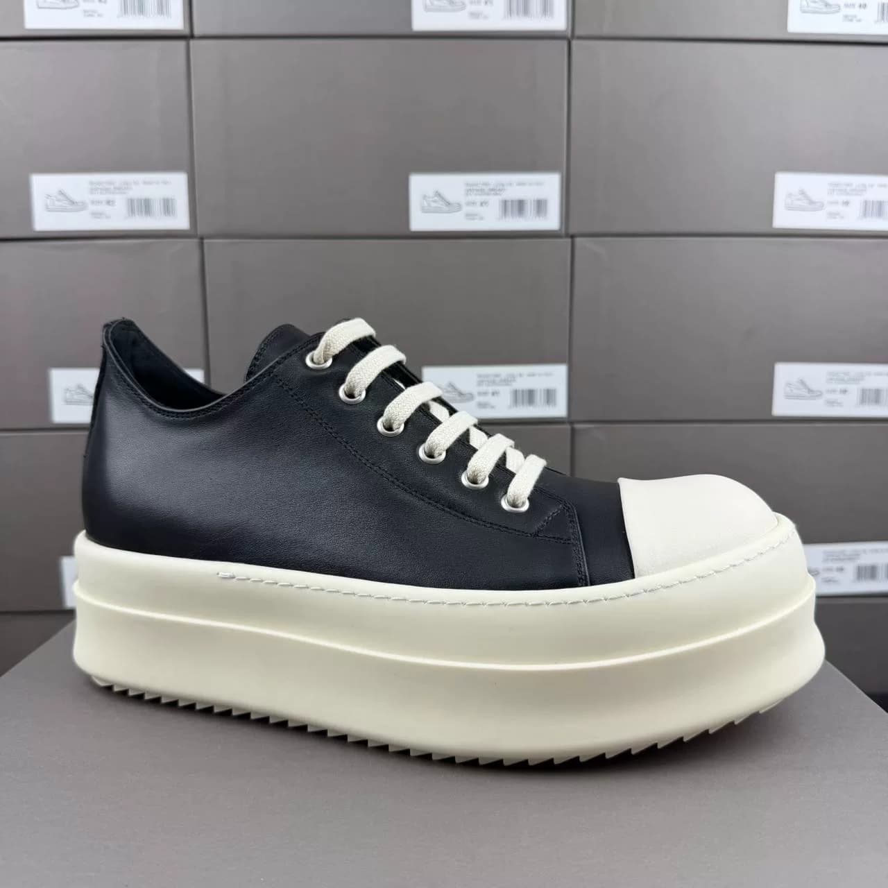 Черные кроссовки RICK OWENS из воловьей кожи на толстой подошве, настоящая разработка