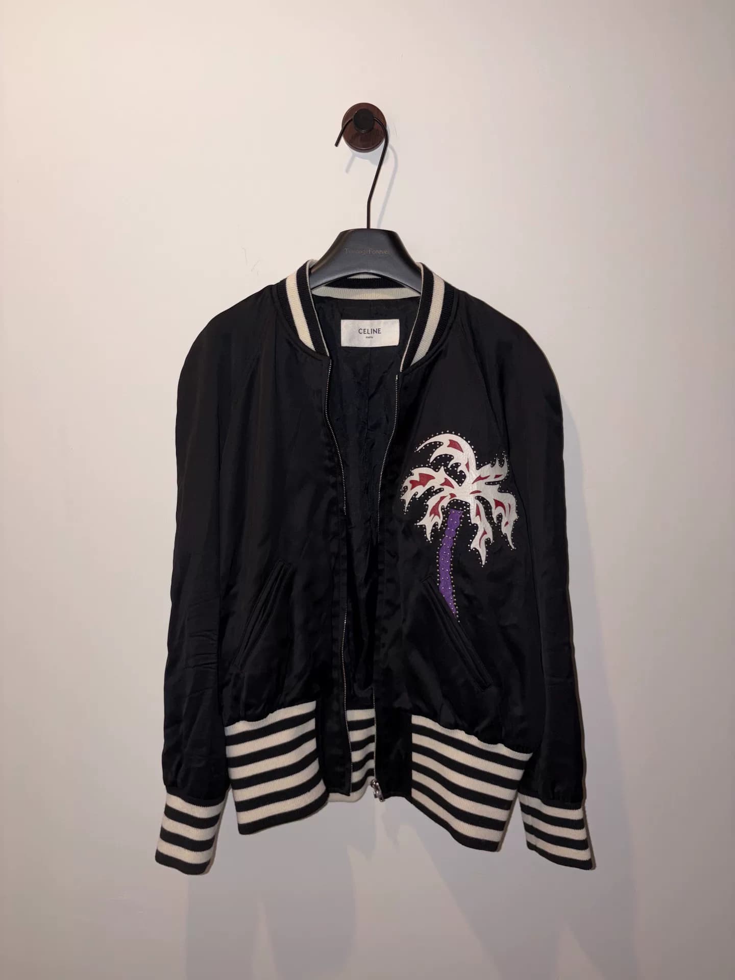 Бейсбольная куртка Celine 22ss из Йокосуки, вышитая стразами в виде пальмы