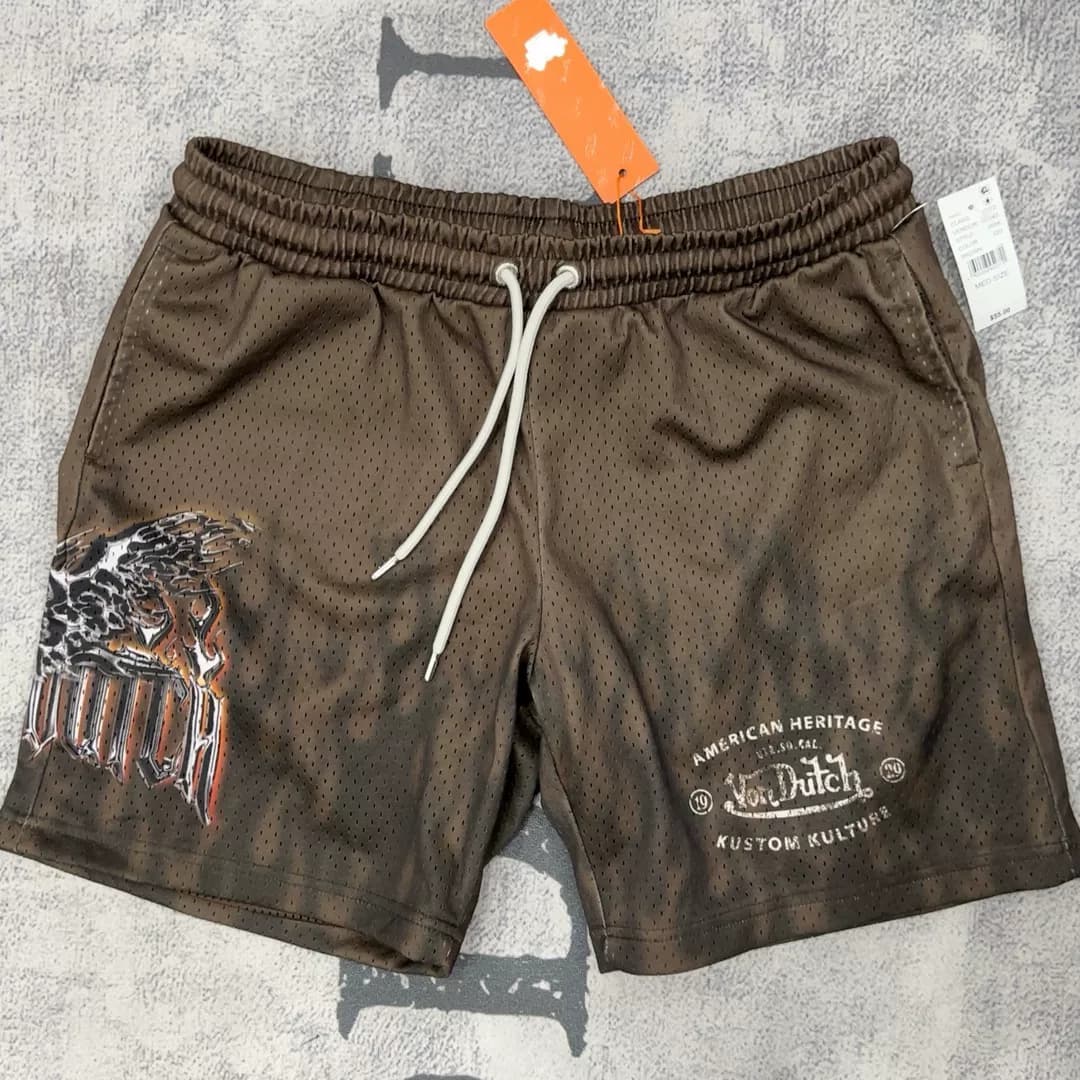 Совершенно новые аутентичные шорты Von Dutch beauty tide из дышащей сетки с быстросохнущим гофрированным покрытием flame