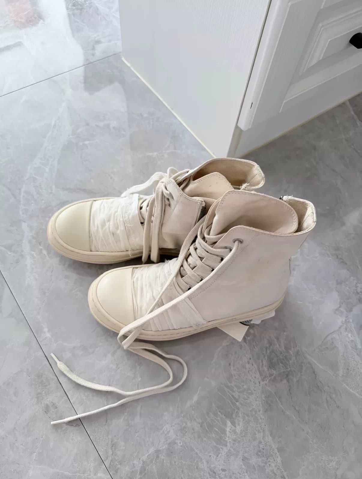 белые шелковые конверсы rickowens с двойным верхом и высоким берцем