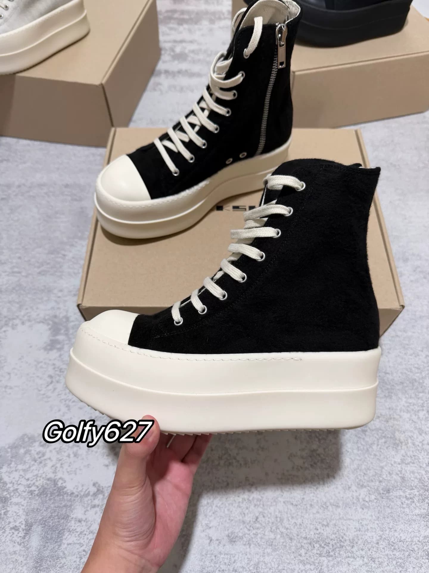 Rick Owens Drkshdw 25FW черный с толстым дном и высоким верхом
