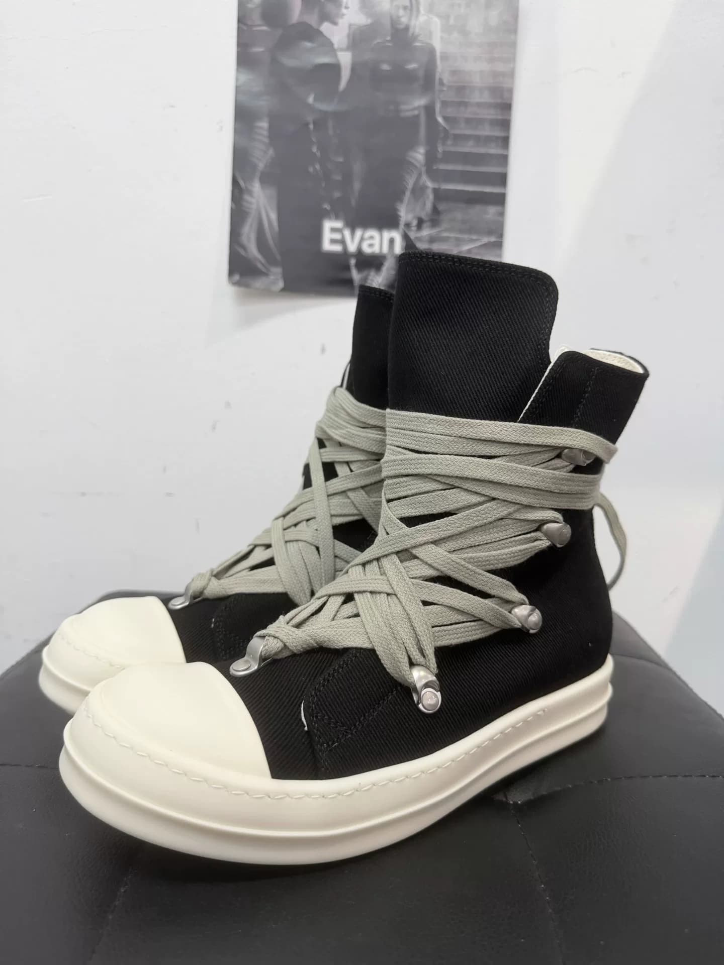 RickOwens Drkshdw crazy на черно-белых бретелях с высоким верхом из парусины большого размера