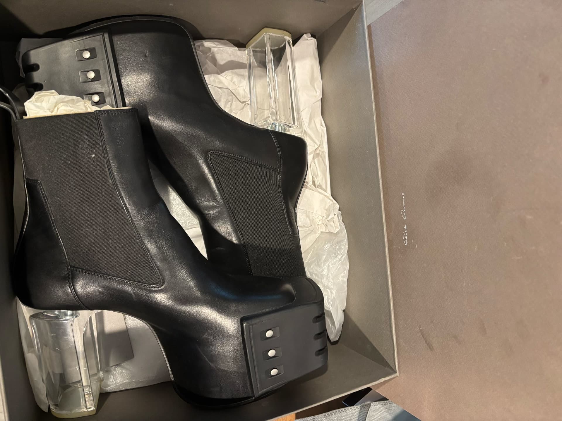 Черные ботинки Rick Owens kiss с прозрачным низом на трех планках